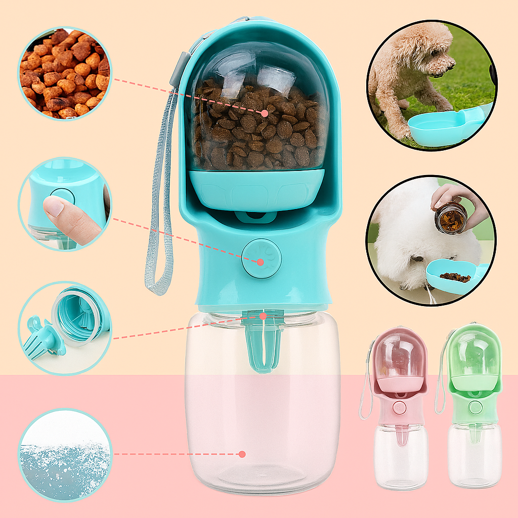 Lunado | 2-in-1 Haustierflasche für Wasser & Futter – Auslaufsicher und tragbar