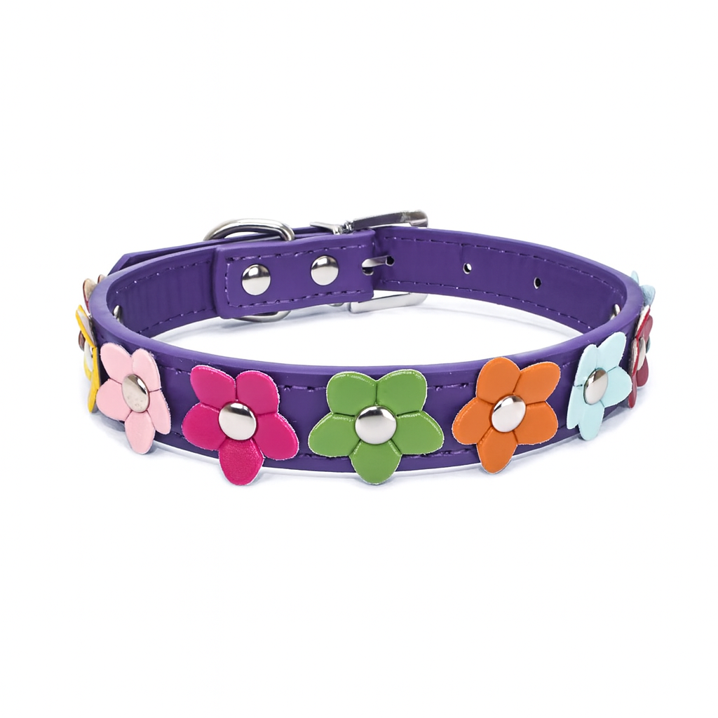 Florina | Verstellbares Blumen-Halsband für Hunde & Katzen in Lederoptik