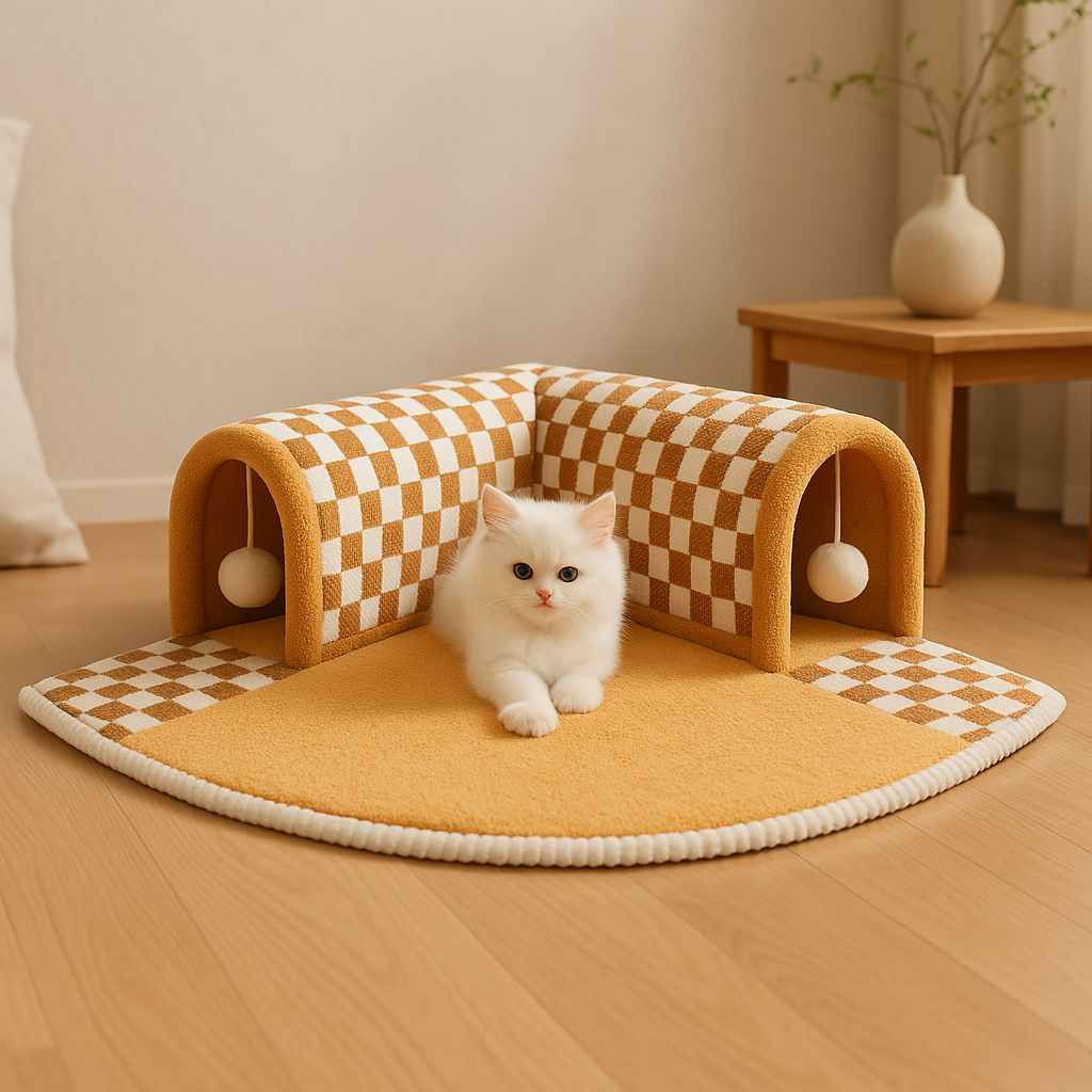 Nami | Plüsch-Katzentunnel mit Spielbällen & Komfortmatte