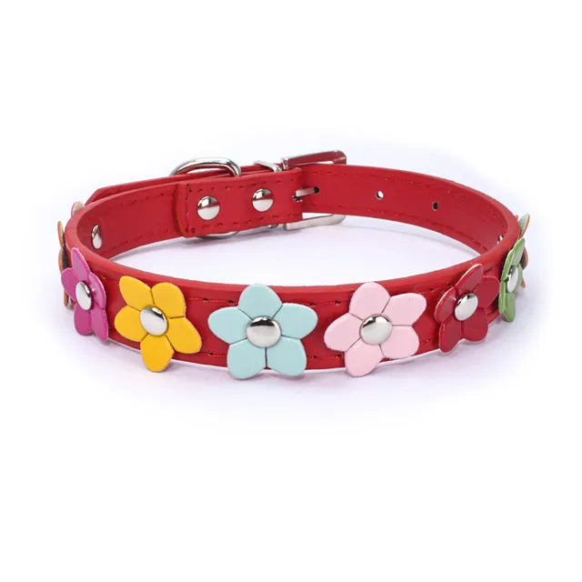 Florina | Verstellbares Blumen-Halsband für Hunde & Katzen in Lederoptik