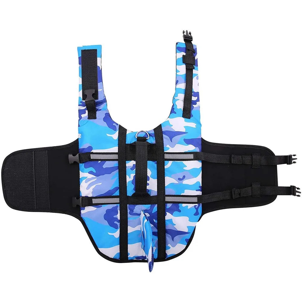 AquaRex | Hundeschwimmweste mit Haiflossen-Design & Camouflage-Muster