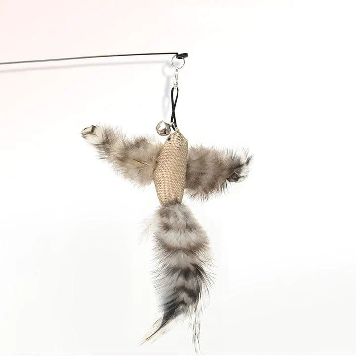 Leo | Premium Katzenspielstab mit 5 Feder-Vögeln