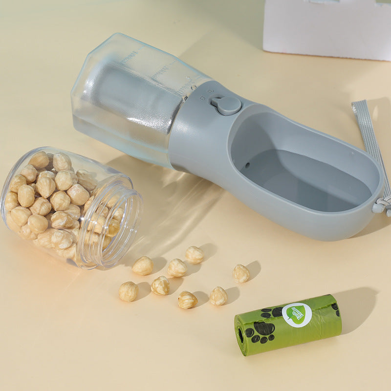 Lunava | Tragbare 3-in-1 Trinkflasche für Hunde mit Futterbehälter & Kotbeutelspender