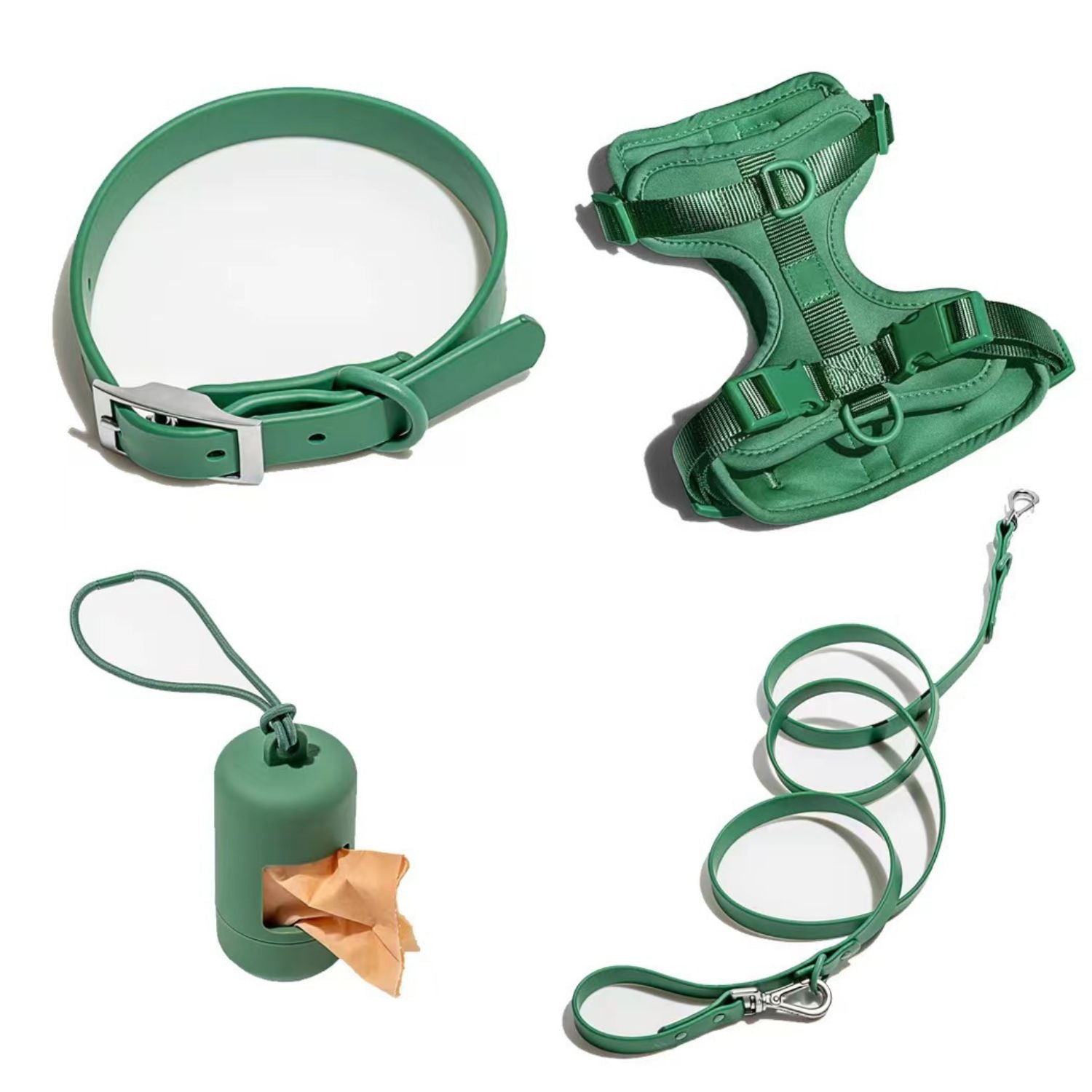 hondenharnas set zwart comfortabel hondenriem harnas halsband met poepzakjeshouder
