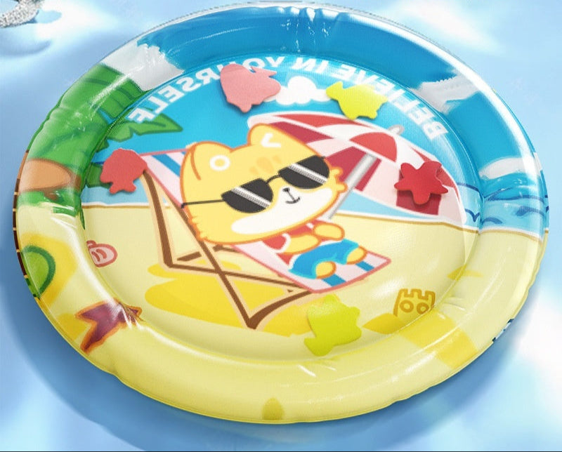 FrischaPaws | Spritzspiel-Kühlmatte für Haustiere mit aufblasbarem Rand & Schwimmspielzeug