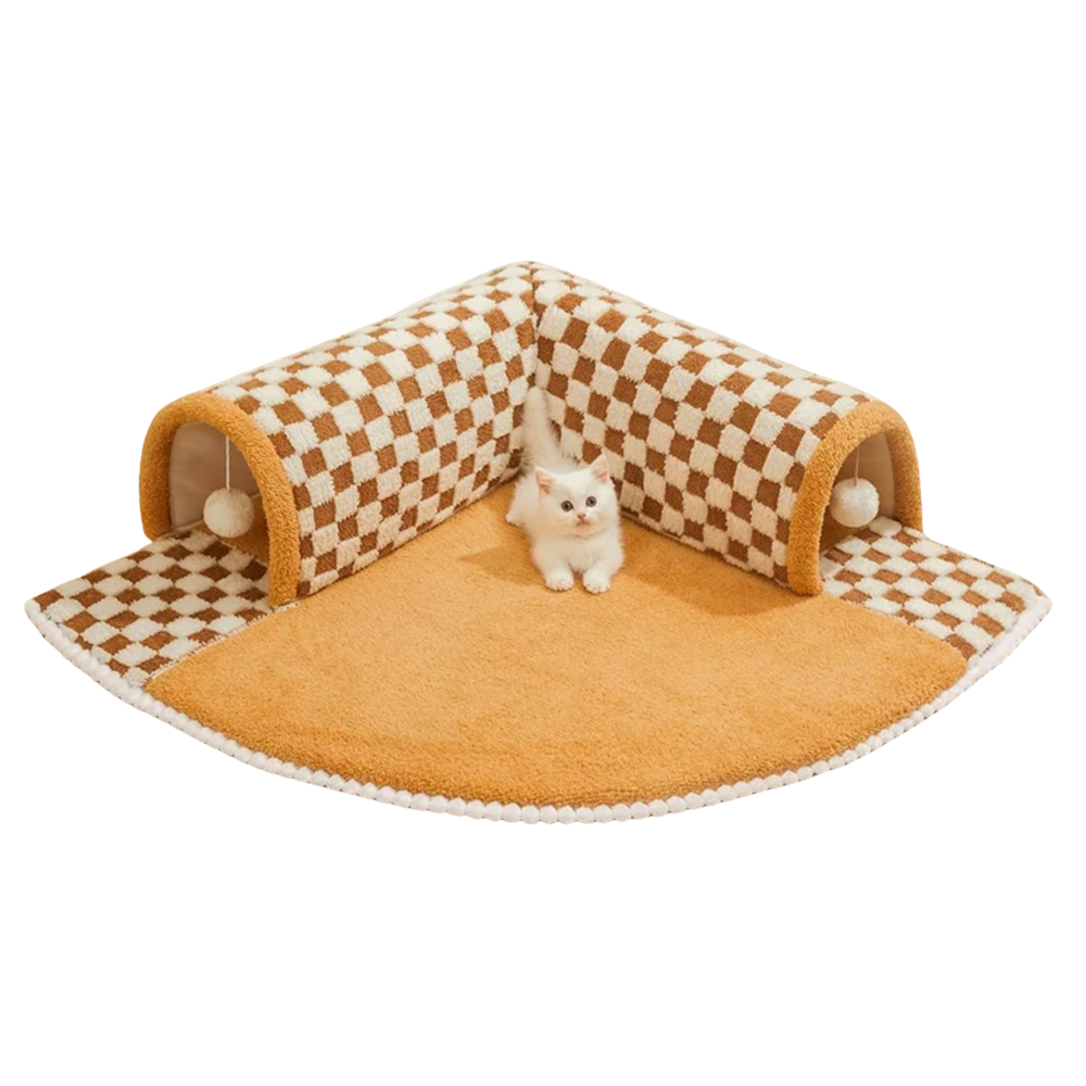 Nami | Plüsch-Katzentunnel mit Spielbällen & Komfortmatte