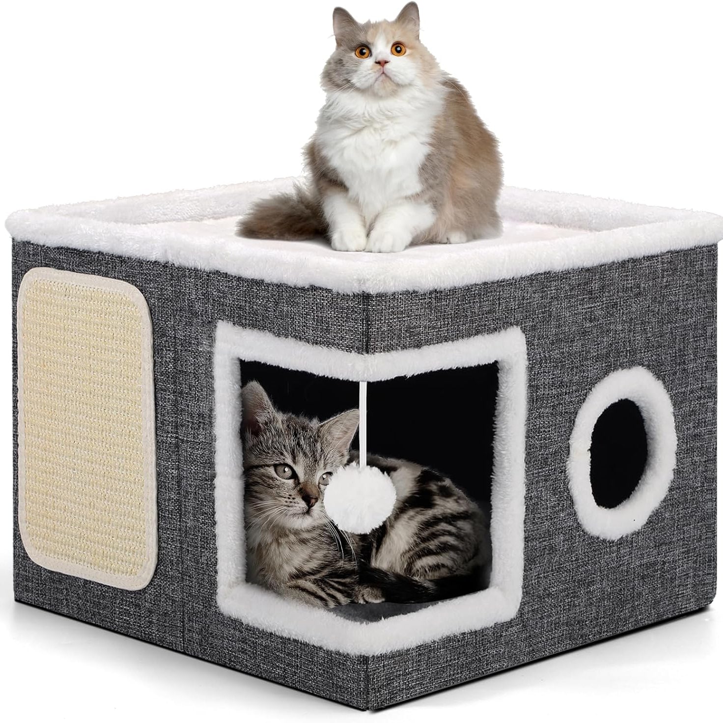 KarloKat | Faltbares 3-in-1-Katzenhaus mit Kratzfläche und Spielball