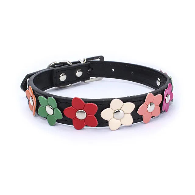 Florina | Verstellbares Blumen-Halsband für Hunde & Katzen in Lederoptik
