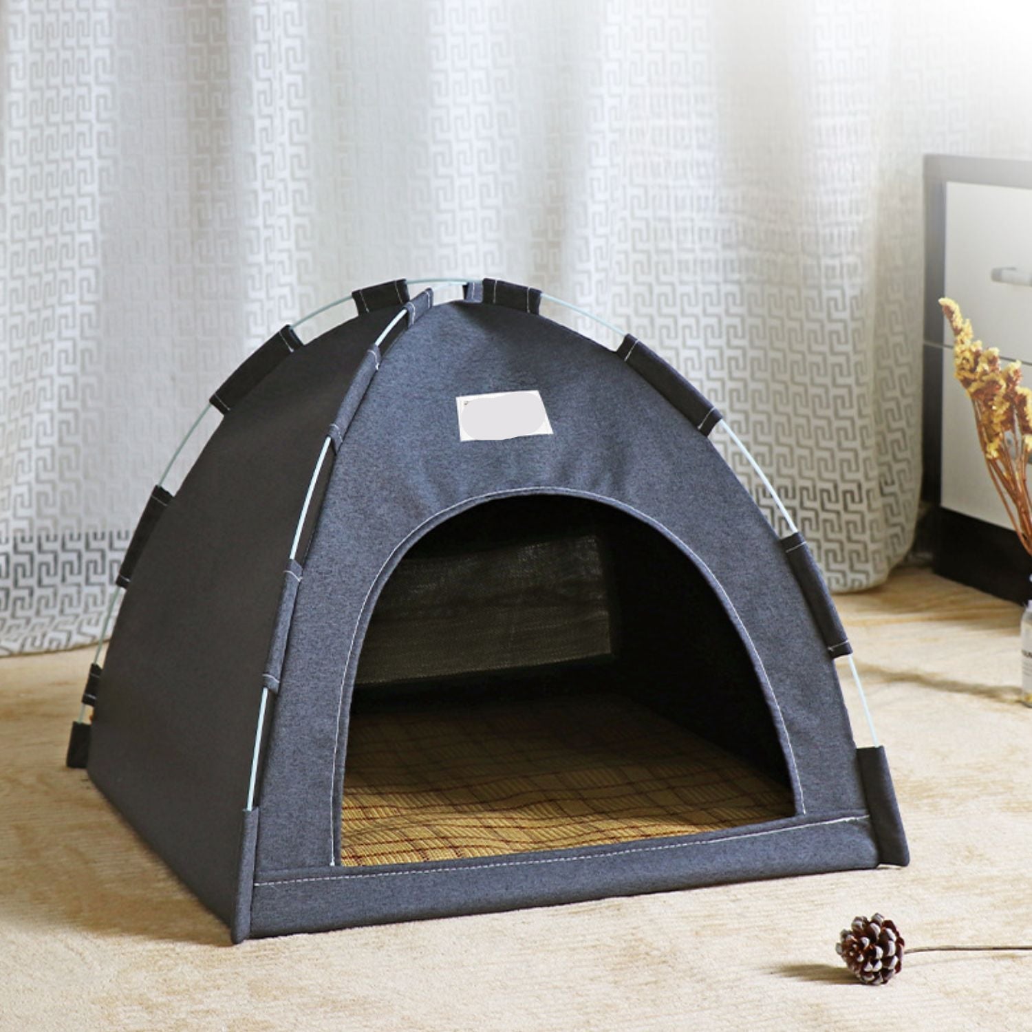 Hond Kat Tent Opvouwbaar grijs met borstelrand