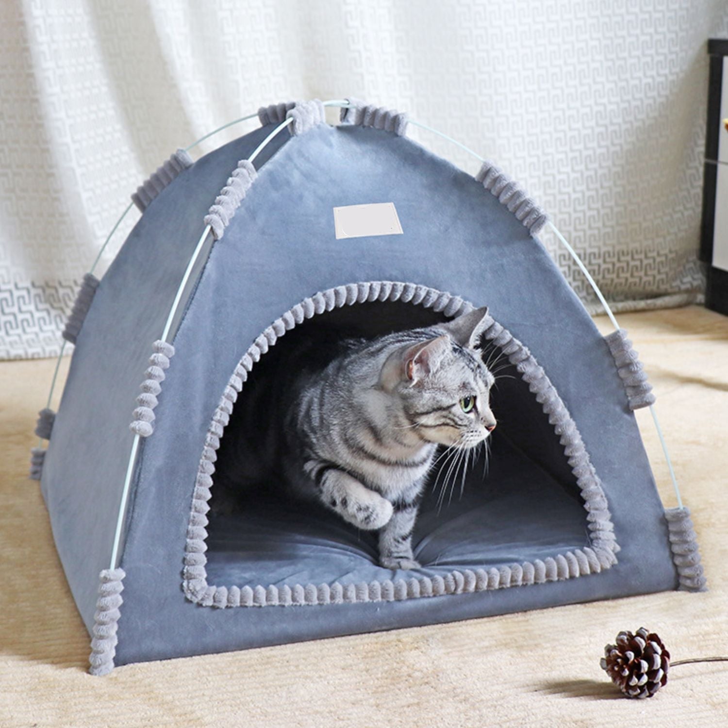 Hond Kat Tent Opvouwbaar grijs met kat uit tent