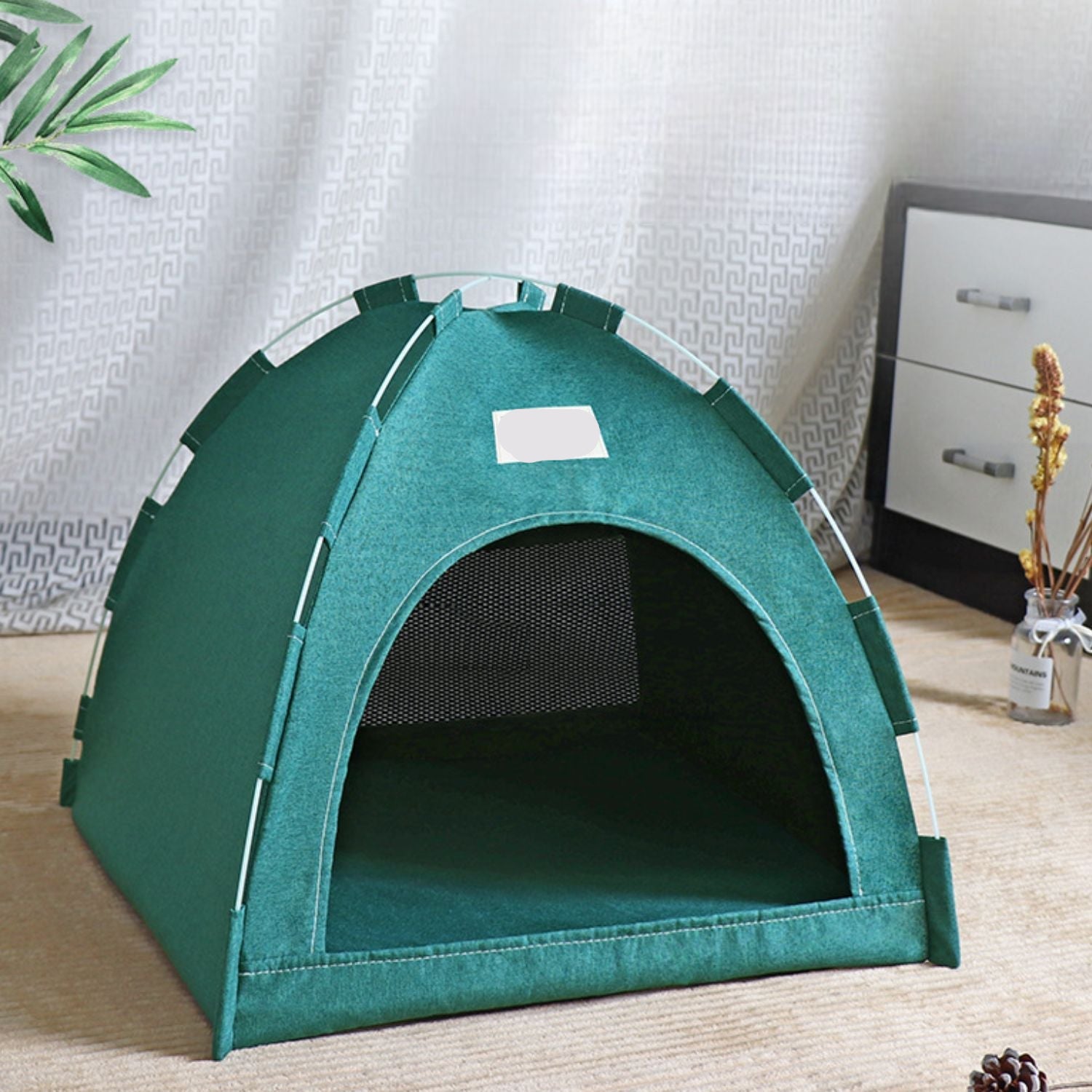 Hond Kat Tent Opvouwbaar groen met geschreven prints