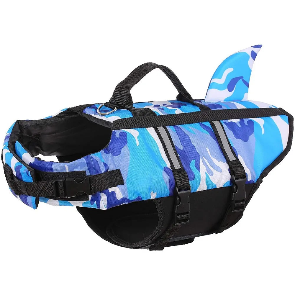 AquaRex | Hundeschwimmweste mit Haiflossen-Design & Camouflage-Muster