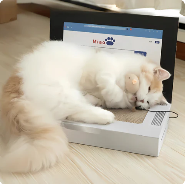 PfötchenTech | Interaktiver Kratz-Laptop für Katzen mit Spielball & Mausspielzeug