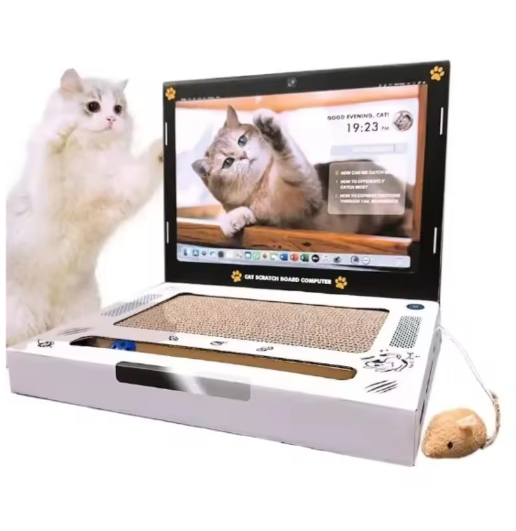 PfötchenTech | Interaktiver Kratz-Laptop für Katzen mit Spielball & Mausspielzeug