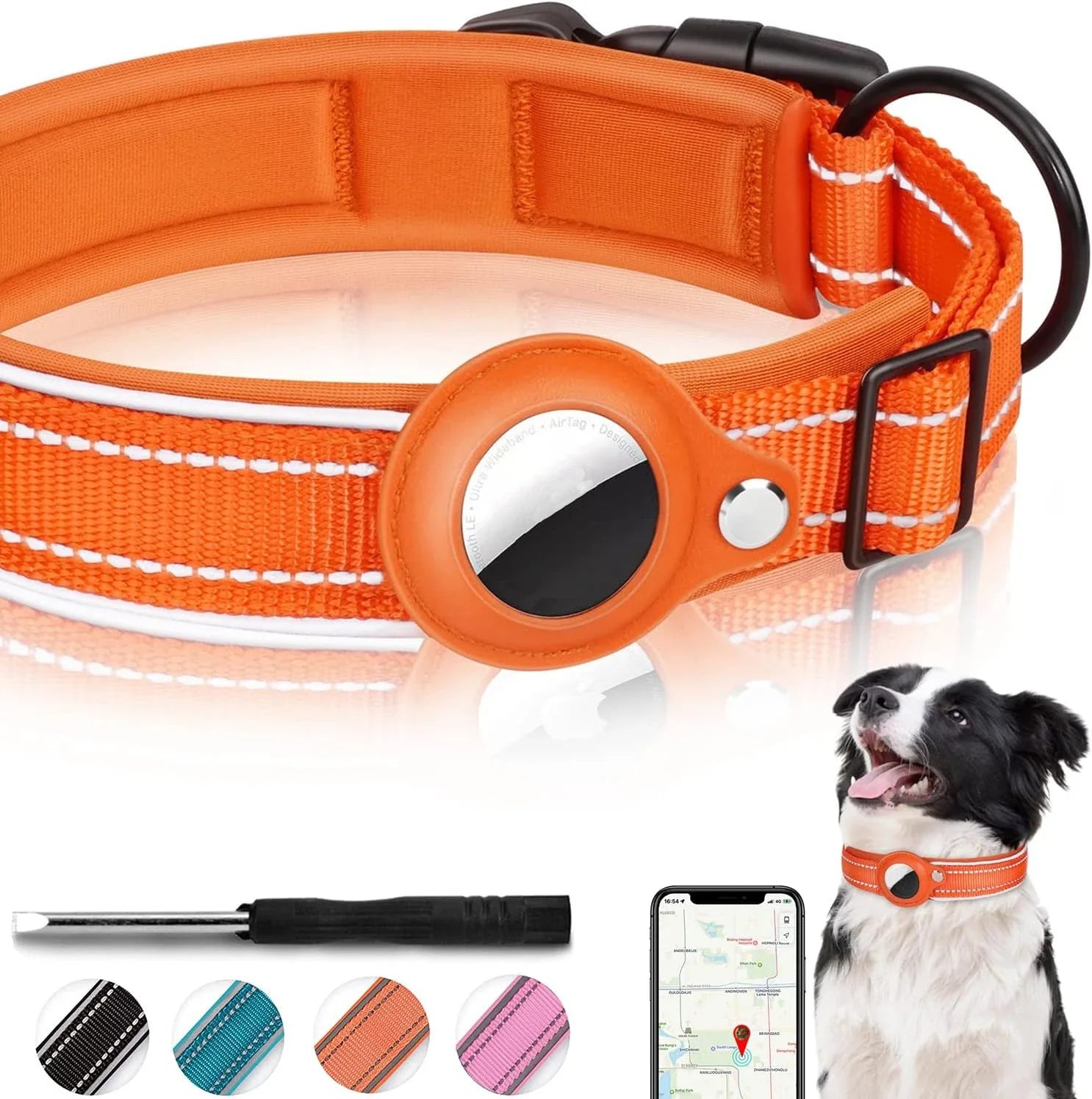 Taro | Verstellbares Hundehalsband mit AirTag-Halterung & Reflexstreifen