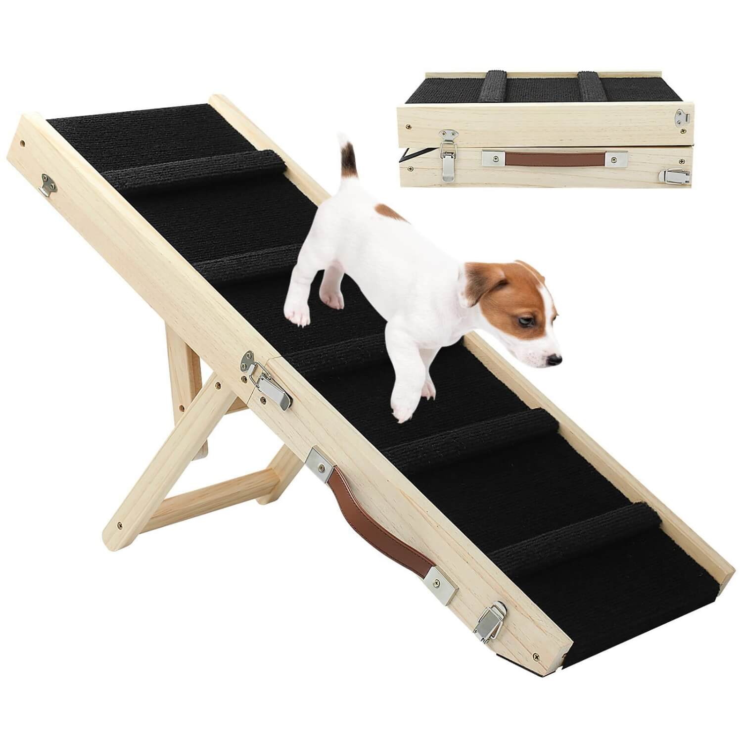 een kleine hond laten zien hoe hij de hondenhelling gebruikt