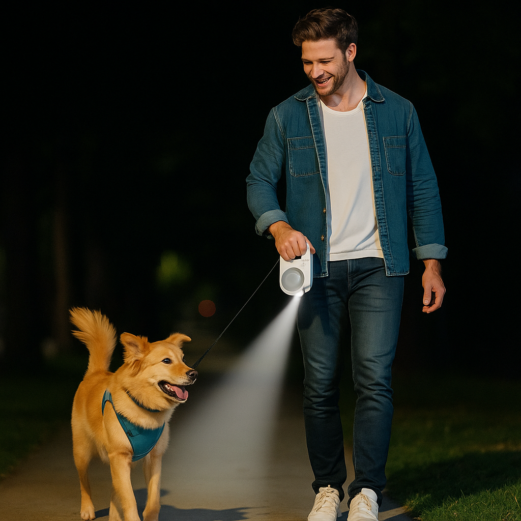Luminox | LED-Hundeleine mit Taschenlampe & 4 m Auszug